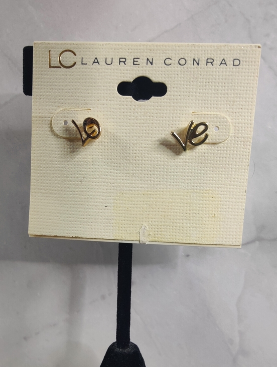 LC Lauren Conrad Jewelry - LC Lauren Conrad “Love” Script Gold Stud Earrings Minimalist Romantic NWT